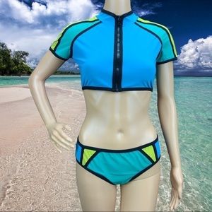 Rare Karla Colletto Women’s Outlines Colorblock Rash GuardTop Bikini Set Size 10